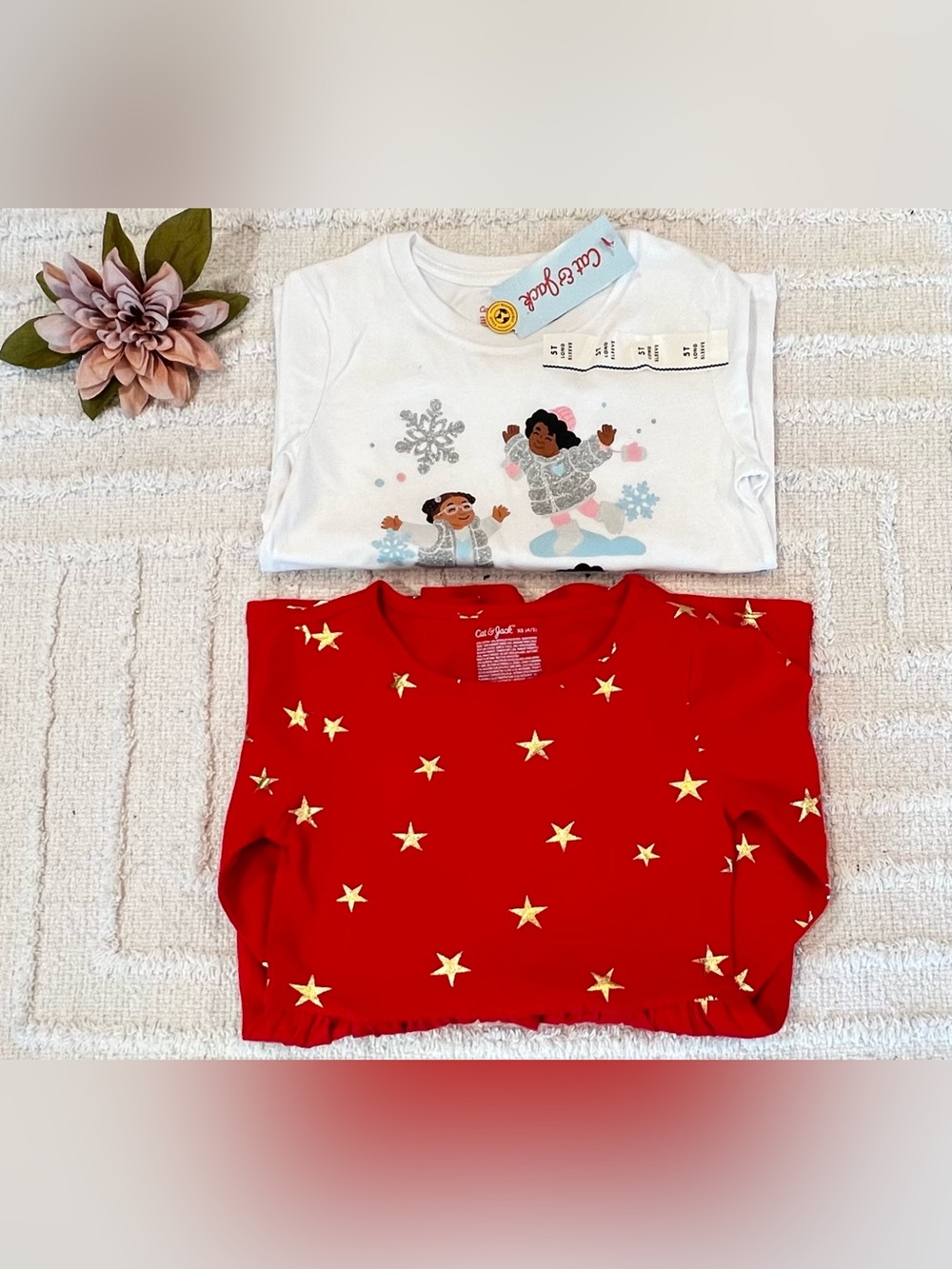 CAT & JACK Lot of 2 Long Sleeve Dress Size XS 4/5 & Long Sleeve Shirt Size 5T